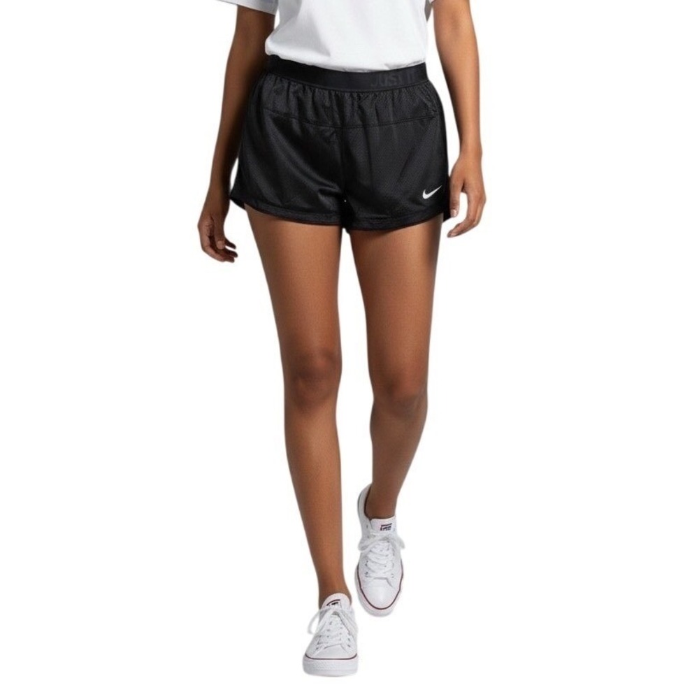 Nike Dri-FIT Mesh Running Shorts Black Just Do It Waistband Womens Small